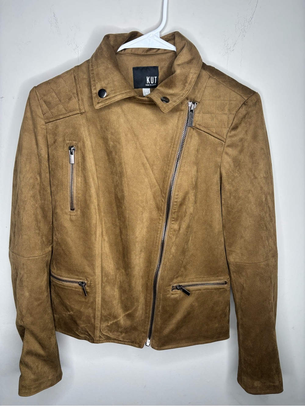 Kut from the Kloth Suede-Look Tan Moto Jacket Womems Size Medium
